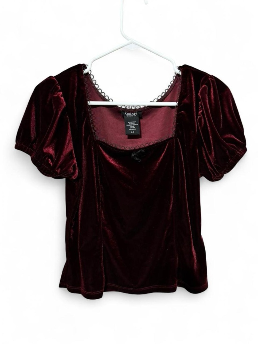 Cosmic Aura Velvet Puff-Sleeve Top